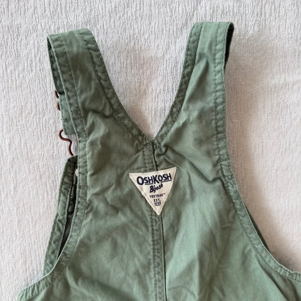 OshKosh B'gosh Toddler Overalls Size 2T Green Cotton Bib Overalls Floral Lining